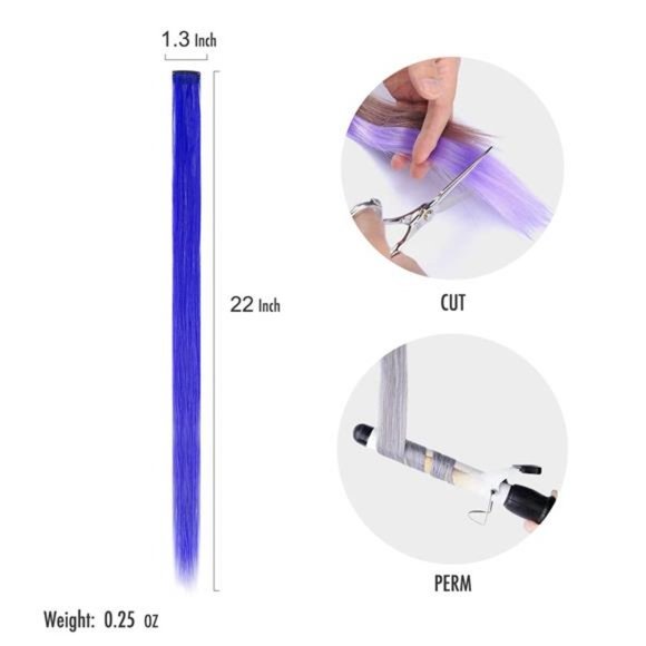 12PCS Colored Red Hair Extensions Straight Multicolor Clip 12pcs Blue - Picture 2 of 6